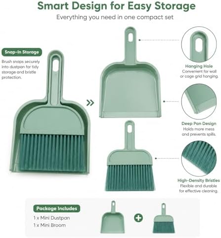 Rypet Mini Dustpan & Brush Set for Small Pet Cage Cleaning – Compact Handheld Broom for Guinea Pig, Rabbit, Hamster Bedding & Sticky Messes, Space-Saving, Deep-Corner Cage Cleaner Tool