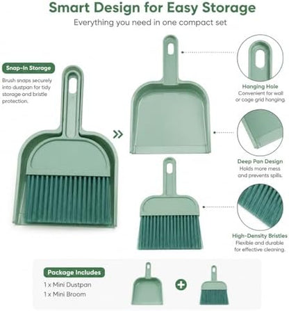 Rypet Mini Dustpan & Brush Set for Small Pet Cage Cleaning – Compact Handheld Broom for Guinea Pig, Rabbit, Hamster Bedding & Sticky Messes, Space-Saving, Deep-Corner Cage Cleaner Tool