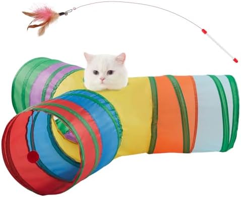 Cat Tunnels for Indoor Cats 3 Way Play Toy Kitty Tunnel Peek Hole Toy with Ball for Cat Tube Fun for Rabbits Kittens and Dogs