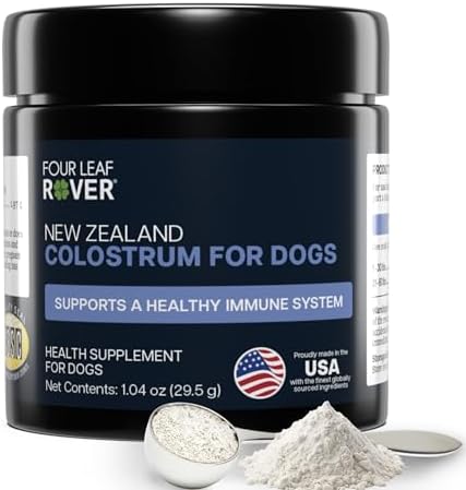 FOUR LEAF ROVER Colostrum for Dogs - Bovine Colostrum from 100% Grass-Fed New Zealand Cows - Skin, Gut & Immune Support - 60 Day Large Dog Supply