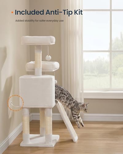 SONGMICS HOME Cat Tree, Cat Tower with Cat Cave, Scratching Ramp, Sisal Scratching Posts, Multi-Level Cat Condo for Indoor Cats, White