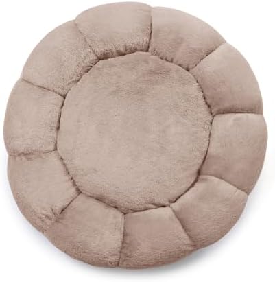 Sherry Kline Pets “Daisy Round” Donut Shape Calming Bed for Dogs and Cats, from Soft Faux Fur, Available in 4 Sizes, Machine Washable