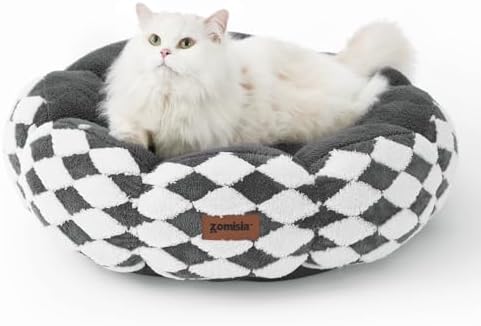 ZOMISIA Cat Beds for Indoor Cats, Cute Donut Kitten Beds for Small Dog, Round Plush Bed for Puppy and Large Cats, Anti-Slip Bottom, Grey