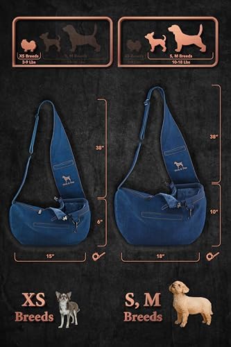 Noah & Paw Dog Sling Carrier for Small Dogs 5-18lb, Dog Sling for Small Dogs and Cats, Dog Carrier with Adjustable Padded Strap, Vegan Denim Lined with Fur, 3X Safety Features, Machine Washable