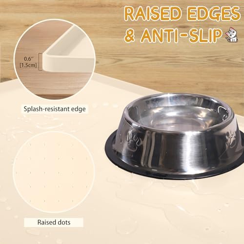 MateeyLife Silicone Cat & Dog Food Mat for Floors Waterproof, Anti-Slip Dog Bowl Mats for Food and Water, Pet Feeding Mats with Lip to Prevent Spills, Pet Placemat for Messy Drinkers to Protect Floors