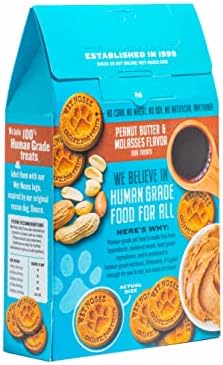 Wet Noses Organic Crunchy Dog Treats – All-Natural, Human-Grade, Non-GMO, Healthy Training & Delicious Snacks for Dogs, All Dog Sizes & Breeds – Grain Free Peanut Butter & Molasses, 14oz (Single Pack)