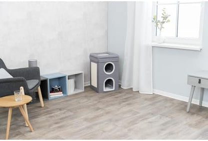 Trixie Saul Cat Condo | 2-Story Condo Tower | Scratching Surface | Foldable for Easy Storage | Gray