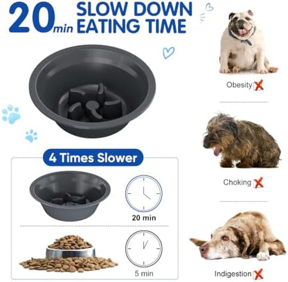 XIAZ Elevated Dog Bowls Large Breed Raised Dogs Bowl Stand Large/Medium Sized Dog Slow Feeder Dogs Bowls Food Water Stands 5 Heights Adjustable 9/11/12/14in Pet Feeder Dish Station
