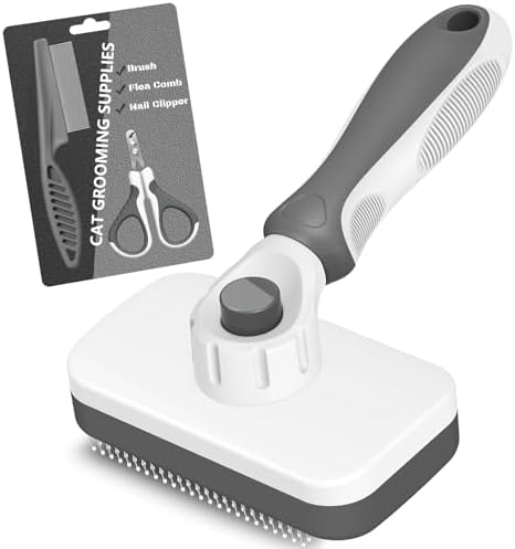 3PCS Cat Grooming Supplies, Cat Brush & Nail Clipper/Trimmer & Flea Comb for Shedding Indoor Cats Essentials Stuff Accessories (Grey)