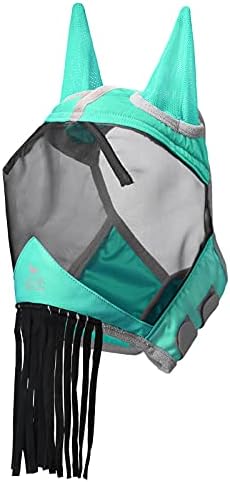 Harrison Howard CareMaster Horse Fly mask with Ears and Nose Fringe Fly Protector Defender Mask Summer Mint M