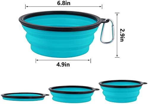 SLSON Dog Bowls Pet Collapsible Bowl with Cover Lids, 2 Pack, Light Blue and Green, Large