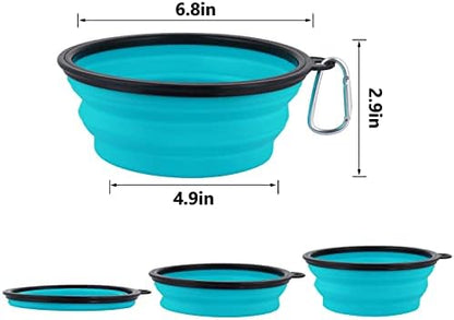 SLSON Dog Bowls Pet Collapsible Bowl with Cover Lids, 2 Pack, Light Blue and Green, Large