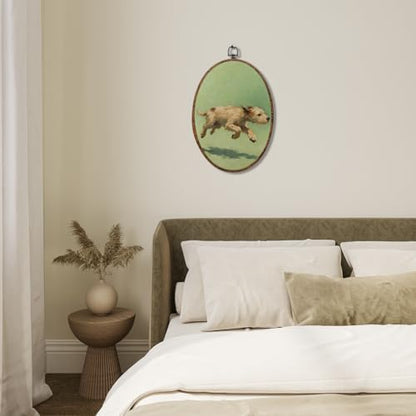 Vintage Dog Oval Framed Wall Art, Dog Lover Gifts Canvas Art Wall Decor，Cute Cottage Hanging Decor Painting Artwork for Home Bedroom Bathroom Hallway Living Room Office Decorations 8.3x12inch