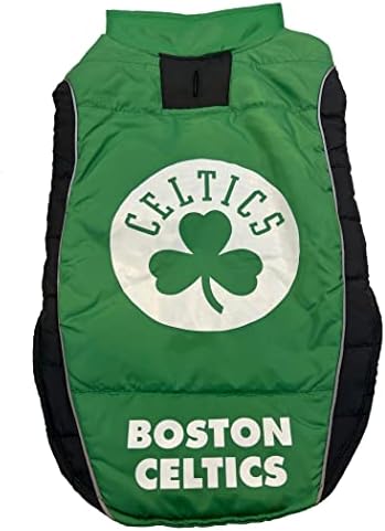 NBA Boston Celtics Puffer Vest for Dogs & Cats, Size Medium. Warm, Cozy, and Waterproof Dog Coat, for Small and Large Dogs/Cats. Best NBA Licensed PET Warming Sports Jacket