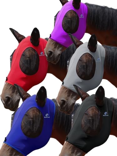 Mask Tech 5 Pieces Horse Fly Masks with Ears, Stretchy Elastic Mesh Fly Masks, 3D Eye Clearance, UV Protection-Large,Combo 23