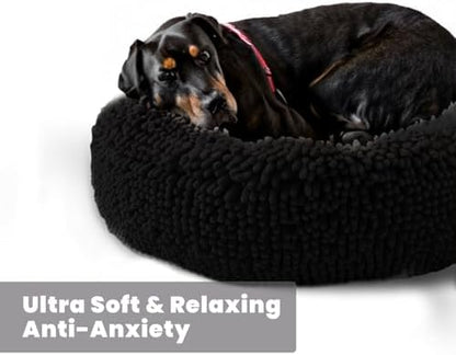 Muddy Mat® Cloud K-9 Bed for Dogs & Cats, Soft & Relaxing Donut Dog Bed, Chenille Material, Removable Cover, Washable & Dryer Safe–Black Small(25'x25')