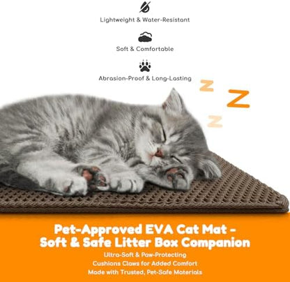 Cat Litter Mat 35"x24",Double Layer EVA Litterbox Mat Brown