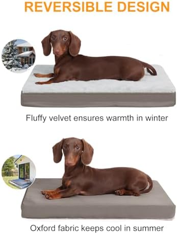 KSIIA Orthopedic Dog Bed for Small Dogs with Waterproof Lining, Grey, 21x13
