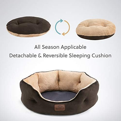 Bedsure Small Dog Bed Washable,Round Cat Beds for Indoor Cats,20in Brown