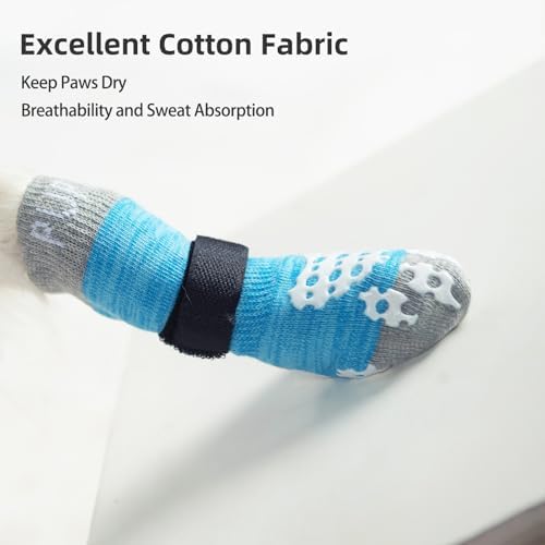 PUPTECK Anti-Slip Dog Socks with Double Sides Grips for Small Medium Large Dogs Hardwood Floors Prevents Licking, Dog Shoes for Hot Pavement Traction Control Paw Protector for Senior Dogs, Blue M