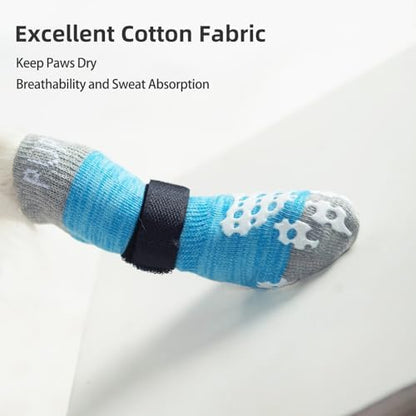PUPTECK Double Side Anti-Slip Dog Socks with Adjustable Straps for Indoor Wear - 2 Pairs Pet Paw Protection Traction Control Socks on Hardwood Floor