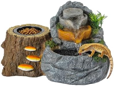Reptile Water Fountain 700ML with Food Dish for Geckos, Bearded Dragons