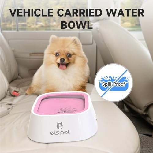 ELS PET Dog Water Bowl 1L, No Spill Travel, No Drip Slow Drink for Cats