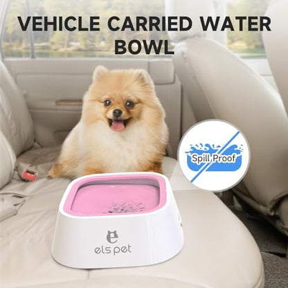 ELS PET Dog Water Bowl 1L, No Spill Travel, No Drip Slow Drink for Cats