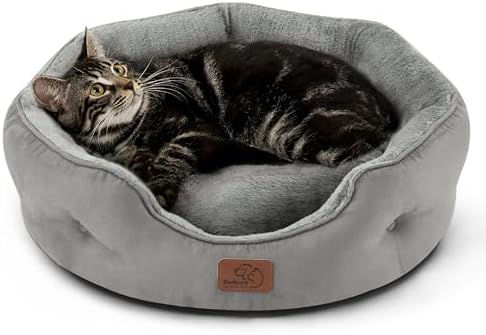 Bedsure Small Dog Bed Washable,Round Cat Beds for Indoor Cats,20in Grey