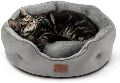 Bedsure Small Dog Bed Washable,Round Cat Beds for Indoor Cats,20in Grey
