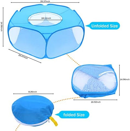 Small Animal Playpen with Top Cover, Breathable Pet Tent, Sky Blue