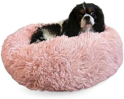 Active Pets Premium Small Donut Dog Bed, Fits Up to 45 lbs, Machine Washable Cushion, Plush Long Pile Faux Fur Fabric, Portable Pink Pet Bed Furniture for Puppies Adult Canines & Cats