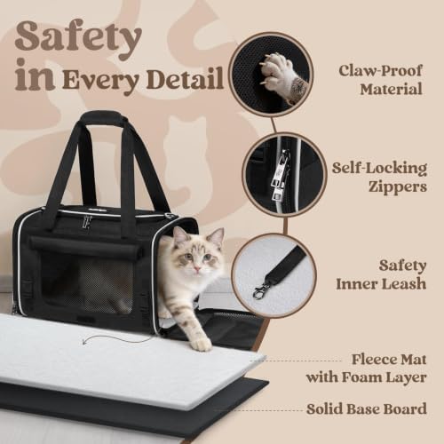rabbitgoo Cat Carrier Soft with Rollable Flap, Travel Safe for Car Airline