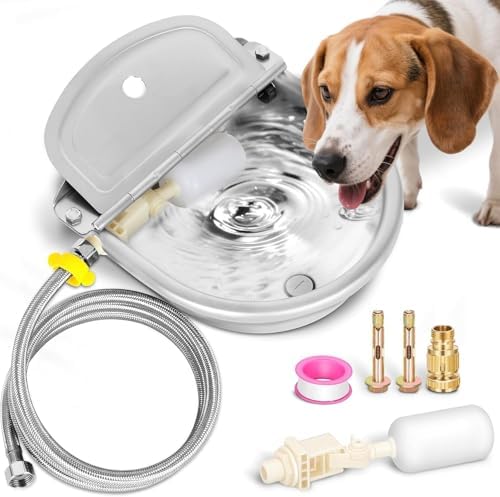 Ademon Automatic Animal Drinking Water Bowl with Float Valve, Extended Pipe & Drain Hole,3L Stainless Steel Waterer Feeder Farm Dog Dispenser Kit Self Filling for Livestock Horse Goat Water Trough
