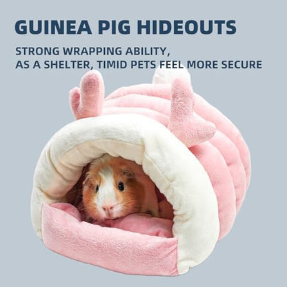 Guinea Pig Hideout, Warm Bed for Guinea Pig,Rabbits, Chinchillas, Guinea Pig Bed, Cozy Small Animal Winter Shelter (Pink, Large)
