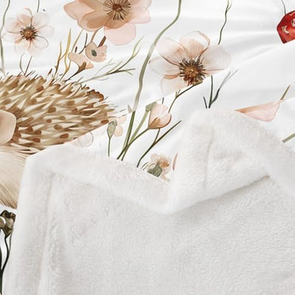 Erosebridal Kids Hedgehog Blanket Throw 30"x40",Cute Floral Mushroom Blankets and Throws for Girls Boys,Wildlife Animal Fleece Blanket Country Cottage Flower Fuzzy Blanket Room Home Decor