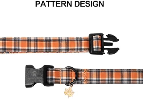 Lionet Paws Halloween Dog Collar- Cute Blank Orange Grid Fall Dog Collars with Plastic Buckle and Leaf Pendant, Light Thanksgivng Day Dog Collars for Small Dogs