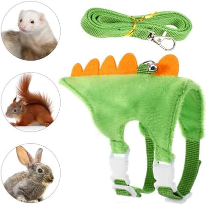 Ferret Harness and Leash Set Small Animals Vest Harness with Safe Bell Dinosaur Shaped Leash Set for Baby Rabbit Guinea Pig Teacup Chihuahua Mouse and Other Small Pet