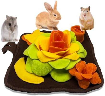 Rabbit Foraging Mat Snuffle Mat for Small Animals Bunny Puzzle Toys Pets Interactive Feeding Mat for Guinea Pigs Hedgehog Chinchilla Puppies (Orange)