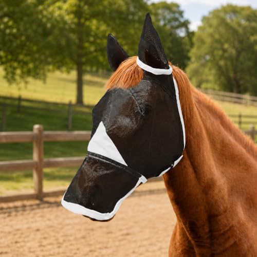 Hilltown Horse Fly Mask with Ears and Nose Cover - X-Full, Grey