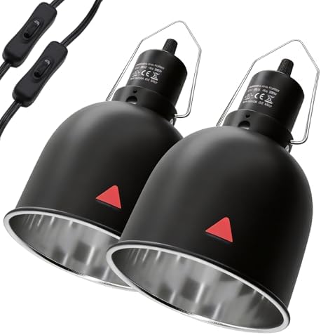 2-Pack Reptile Light Fixture 5.5in Deep Dome Reptile Lamp Fixture Heat Lamp Fixture for Heat/UVA/UVB Bulb Basking Lamp Max 160W for Reptile Habitat