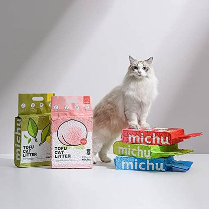 Michu Tofu Cat Litter Natural Clumping Tofu Cat Litter 5.5lb/88oz 5 Scents (Greentea + Mixed, 2 Pack)
