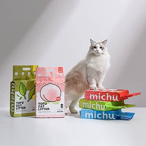 Michu Tofu Cat Litter Natural Clumping Tofu Cat Litter 5.5lb/88oz 5 Scents (Peach + Mixed, 2 Pack)
