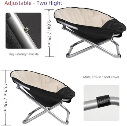 Cozy Cot Elevated Pet Moon Chair Bed for Small Dogs and Cats - Portable Foldable Adjustable Round, Water Resistant, Machine Washable (Black)