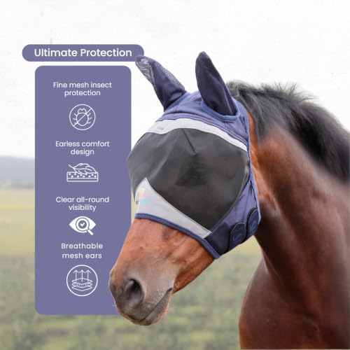 Shires FlyGuard Pro Fine Mesh Fly Mask with UV Protection Navy/Extra Extra Full/Ears