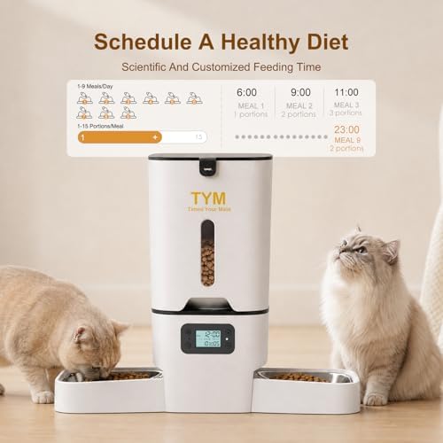 Automatic Cat Feeder 2 Cats, 7L Dry Cat Food Dispenser with Double Bowls