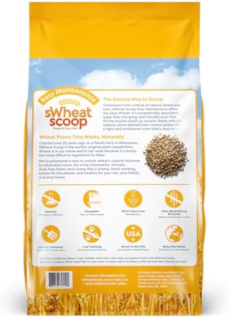 sWheat Scoop Natural Wheat & Corn Cat Litter, Easy Maintenance, Absorbs on Contact with Plant-Based Odor Control, 14 Pound Bag