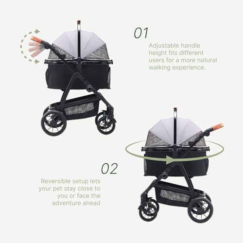 3-in-1 Dog Stroller for Small and Medium-Sized Dogs up to 33 lbs