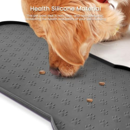 PWTAA Dog Food Mat Anti-Slip Silicone Dog Bowl Mat Thicker Pet Placemat Waterproof Cat Feeder Pad with Raised Edge Puppy Kitten Feeding Mats Suitable Small Medium-Sized Dogs Cats Eating Tray - 2PCS