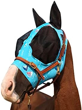 Horse Fly Mask Super Comfort Horse Fly Mask Elasticity Fly Mask with Ears We Only Make Products that Horses Like… (Sky Blue, L)